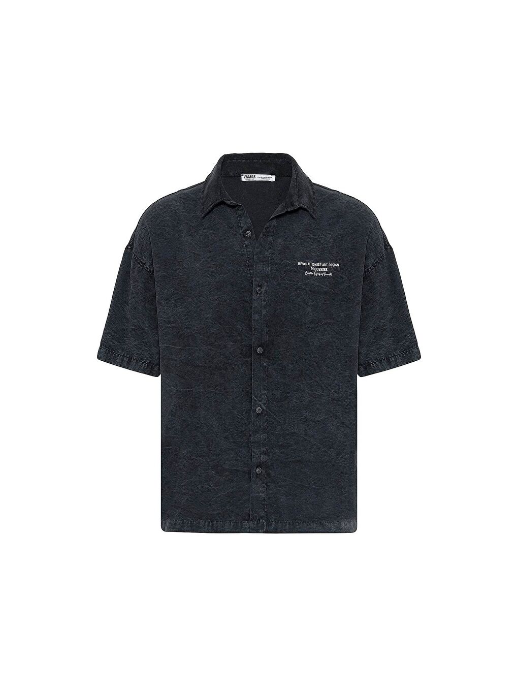 Yıkamalı Oversize Kısa Kol Baskılı Gömlek Siyah-1