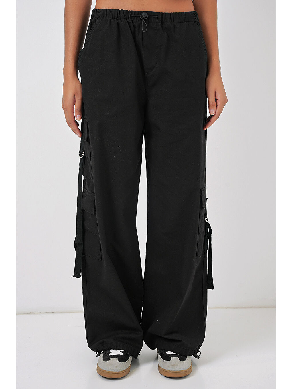 6691 Geniş Paça Kargo Pantolon - Siyah-4