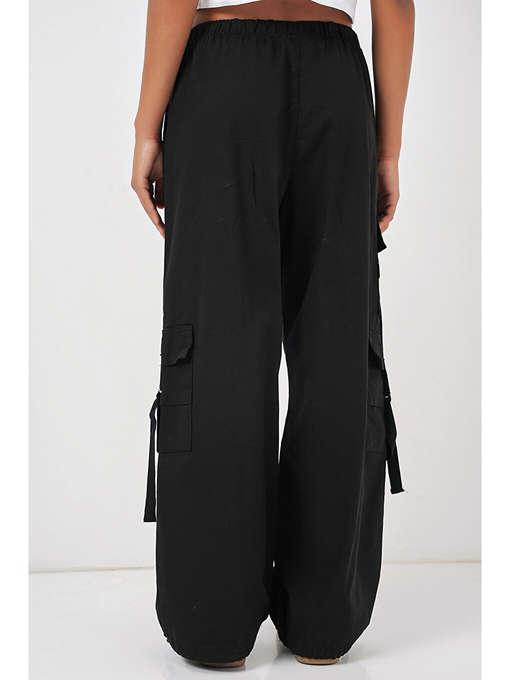 6691 Geniş Paça Kargo Pantolon - Siyah-5