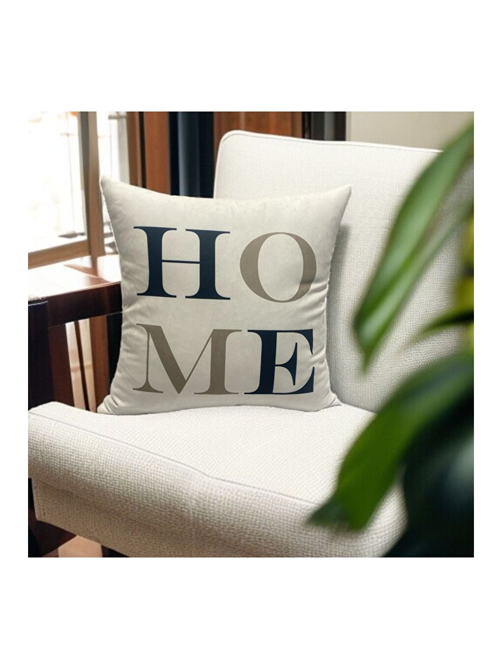Bej Bohem Temalı Home Yazılı Dekoratif Kırlent Kılıfı 43x43
