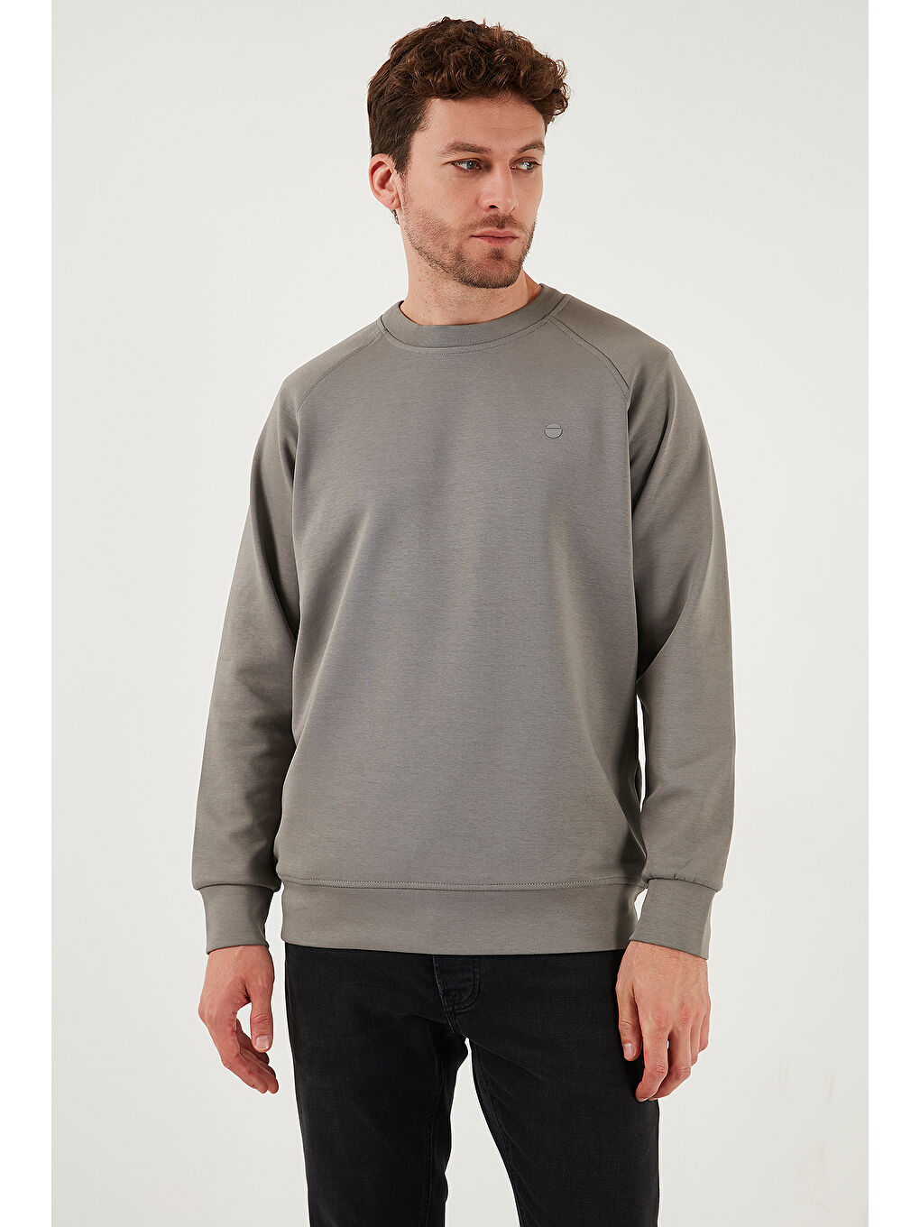 Haki Streç Pamuklu Relaxed Fit Bisiklet Yaka Sweat 5901210-4