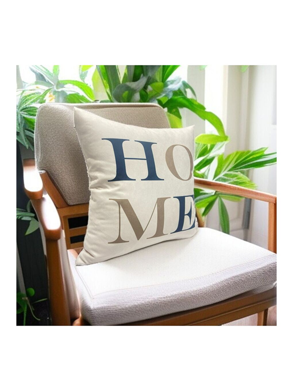 Bej Bohem Temalı Home Yazılı Dekoratif Kırlent Kılıfı 43x43-1