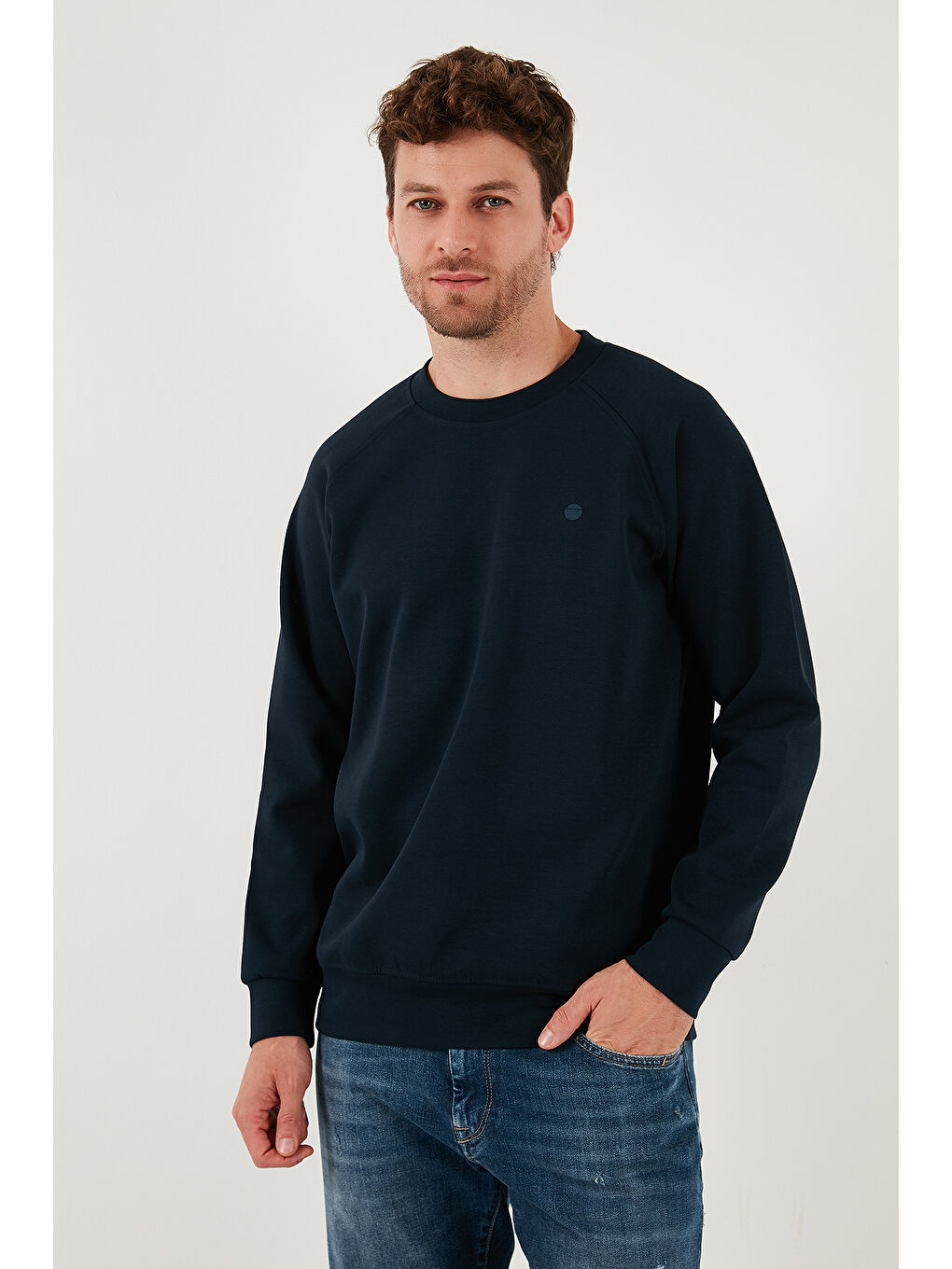 Lacivert Streç Pamuklu Relaxed Fit Bisiklet Yaka Sweat 5901210-3