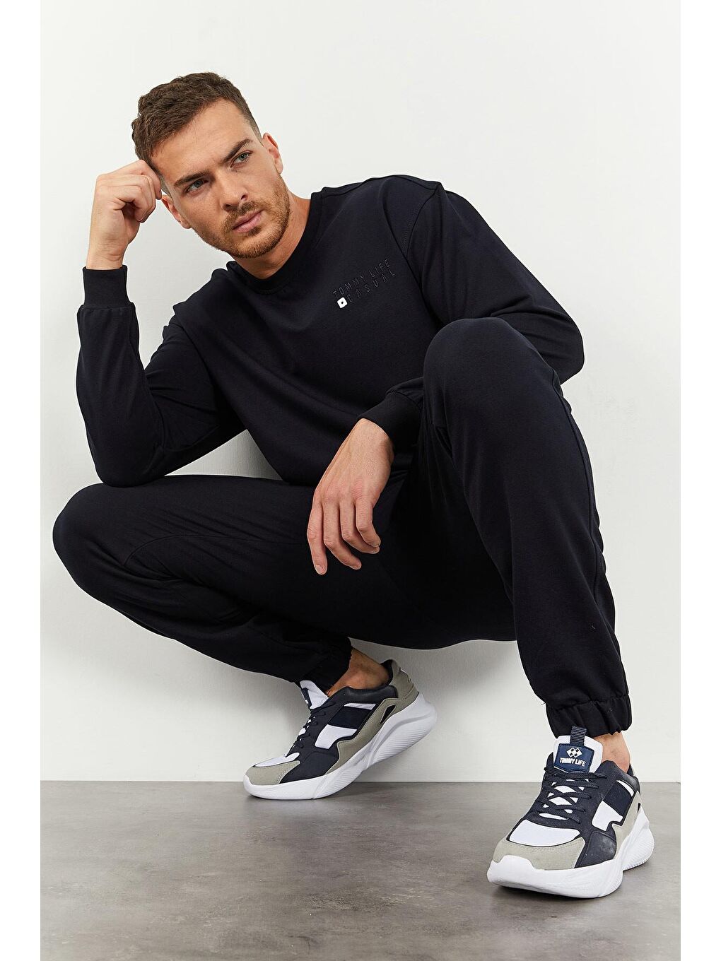 TOMMYLIFE Lacivert Casual O Yaka Jogger Erkek Oversize Eşofman Takımı - 85120 - 4