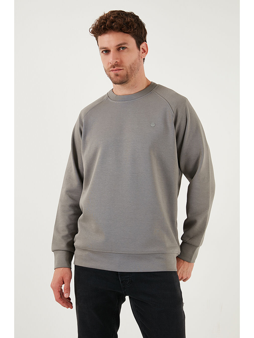 Haki Streç Pamuklu Relaxed Fit Bisiklet Yaka Sweat 5901210-5