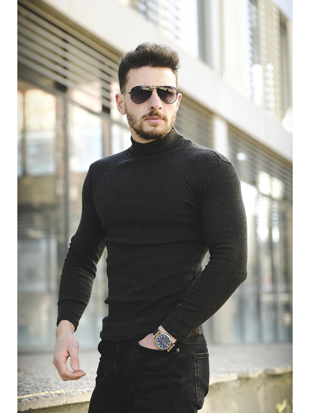 Haki Joe Extra Slim Boğazlı Triko