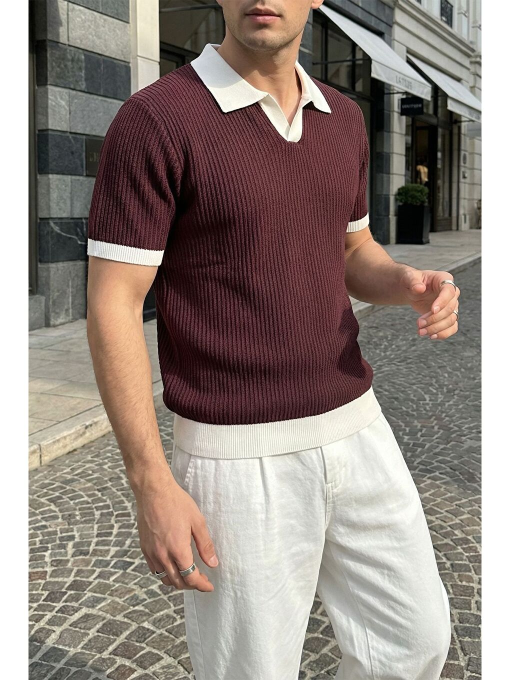 Mürdüm Köyten Regular Fit Erkek Kısa Kol Triko Polo Yaka Tişört Çizgili Dokulu-1