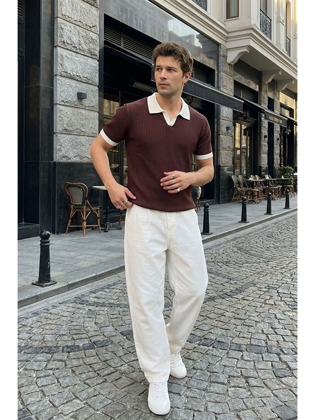 Mürdüm Köyten Regular Fit Erkek Kısa Kol Triko Polo Yaka Tişört Çizgili Dokulu-2