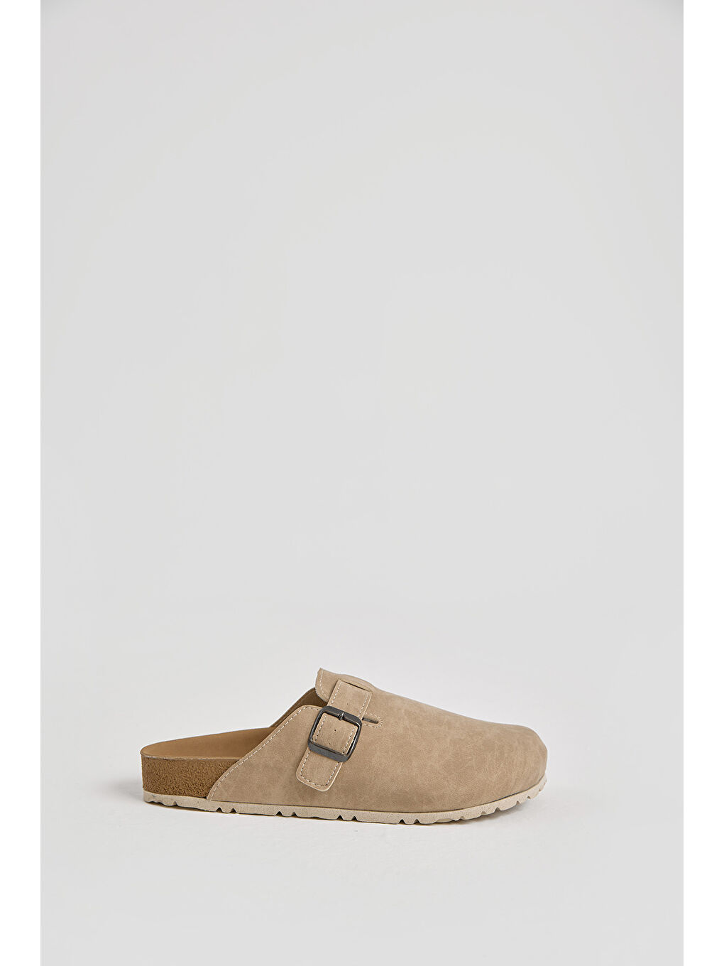 Erkek Bej Kalın Poli Taban Tokalı Önü Kapalı Terlik-1