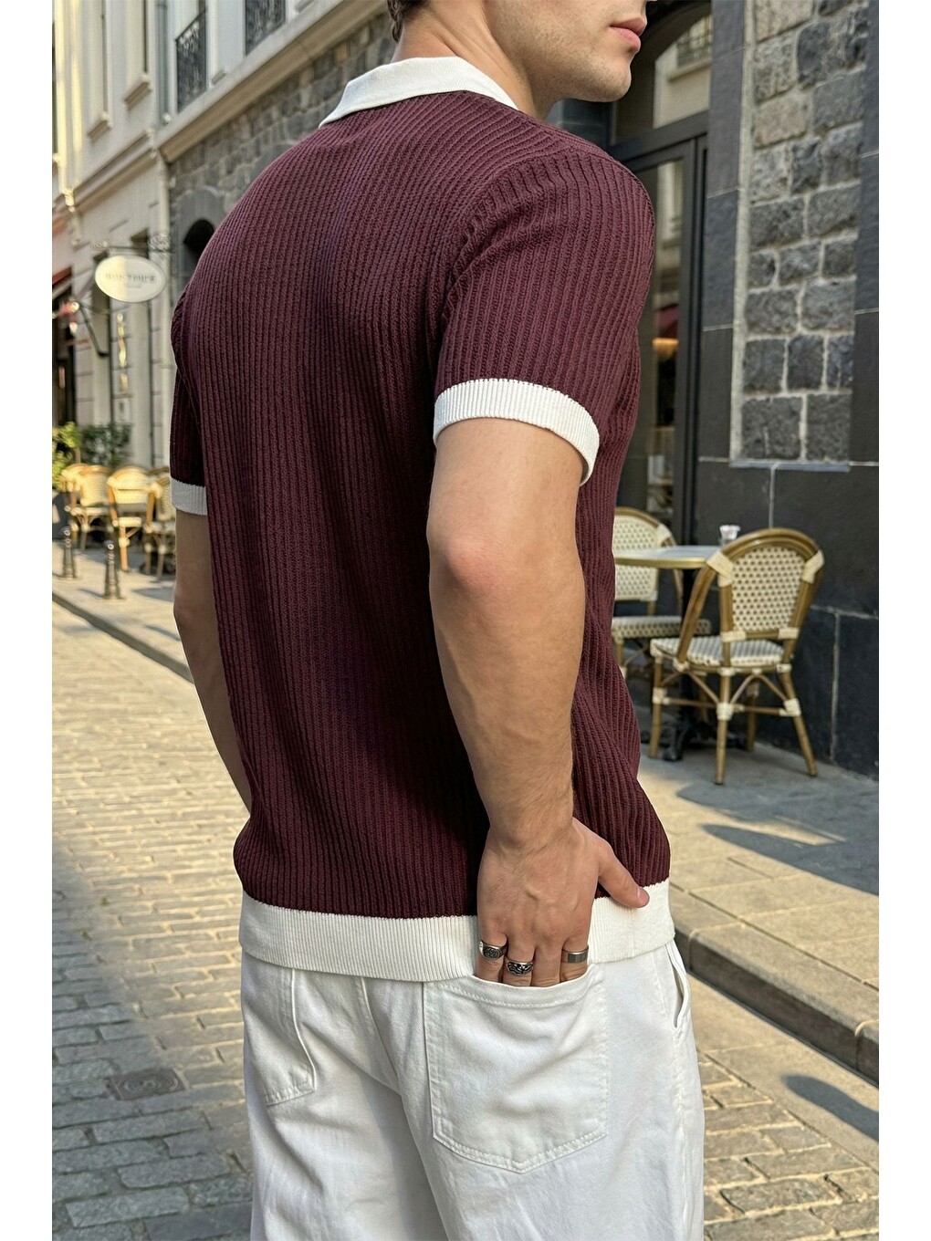 Mürdüm Köyten Regular Fit Erkek Kısa Kol Triko Polo Yaka Tişört Çizgili Dokulu-4