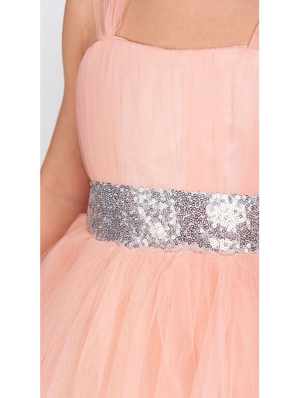 Pembe Sırt Gipeli Tütü Etek Kız Çocuk Saten Parti Abiye Elbise MNK0340-3