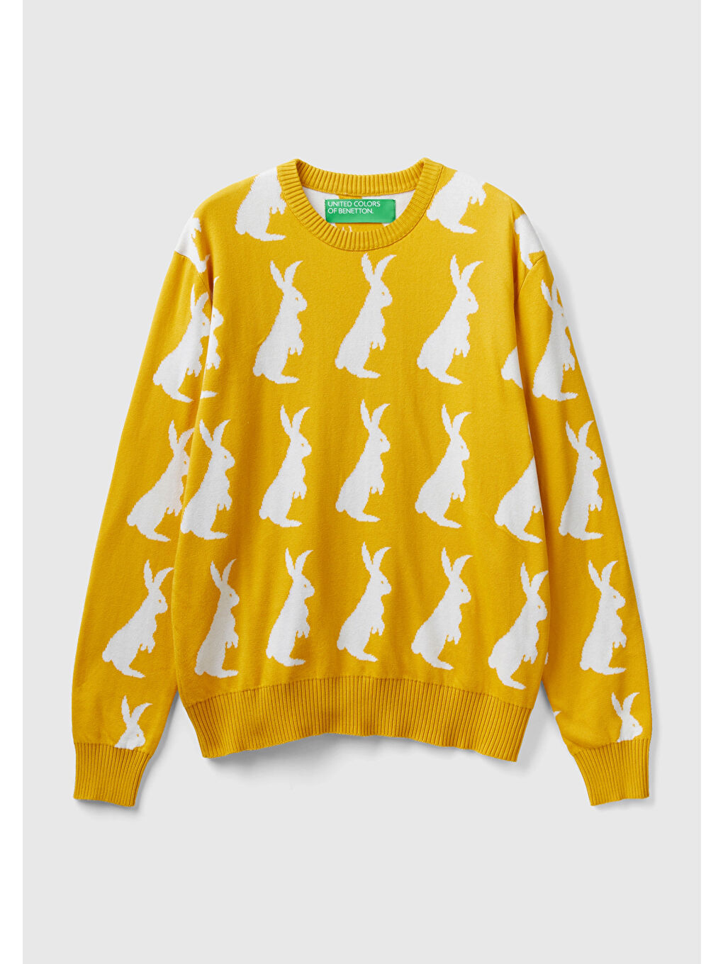 Sarı Erkek Hardal %100 Pamuk Küçük Tavşan Desenli Kazak-1