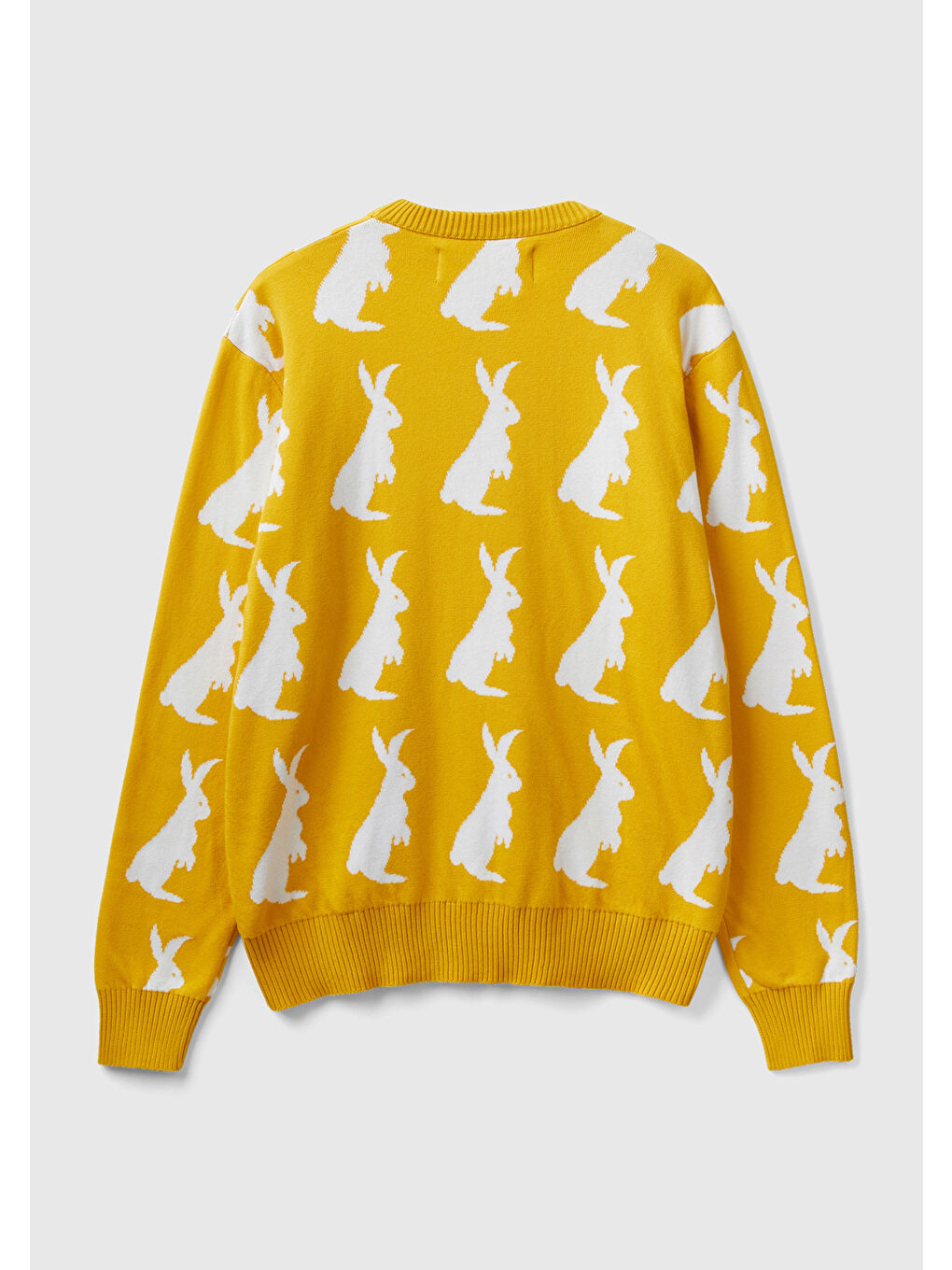 Sarı Erkek Hardal %100 Pamuk Küçük Tavşan Desenli Kazak-3