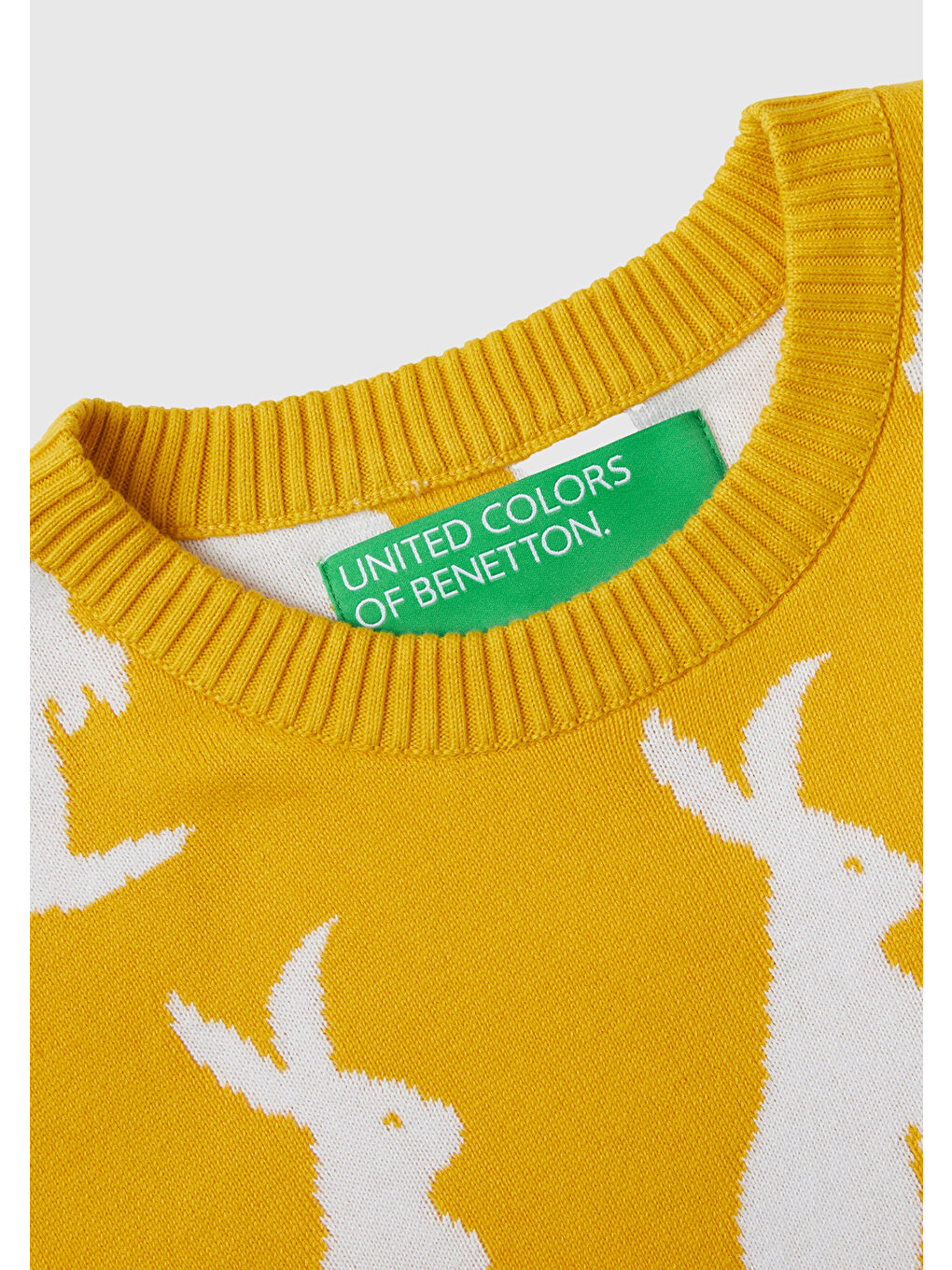 Sarı Erkek Hardal %100 Pamuk Küçük Tavşan Desenli Kazak-5