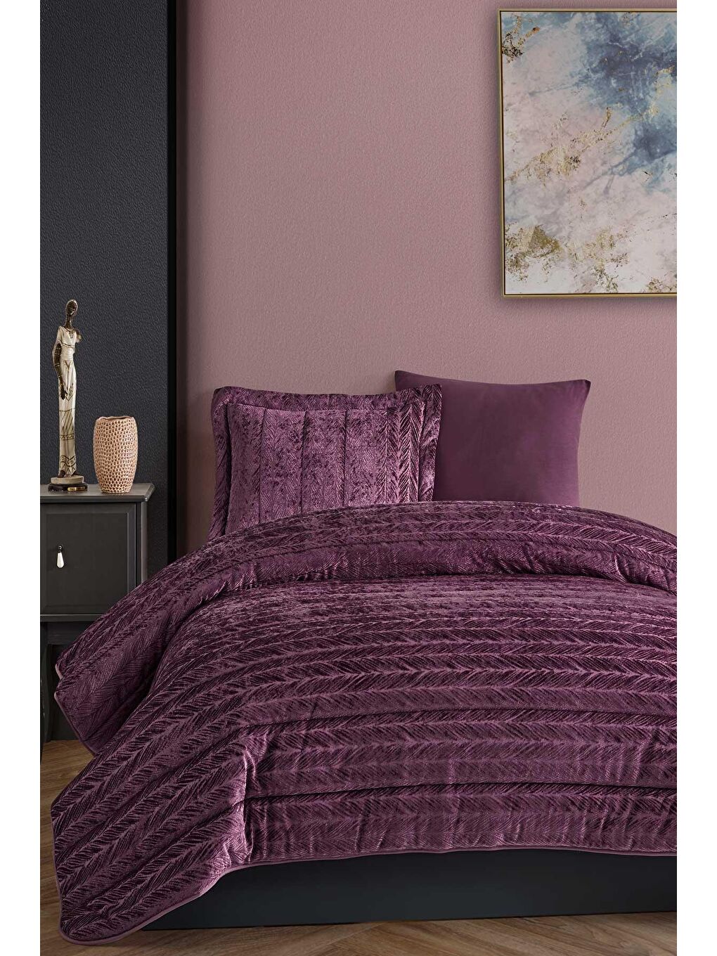 Elart Mürdüm Velvet Kadife Comfort Set Modern Uyku Seti Tek Kişilik Mürdüm 2 Parça