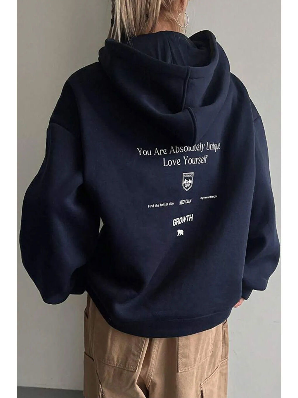 uyguntarz Lacivert Calm Baskılı Oversize Sweatshirt - 3