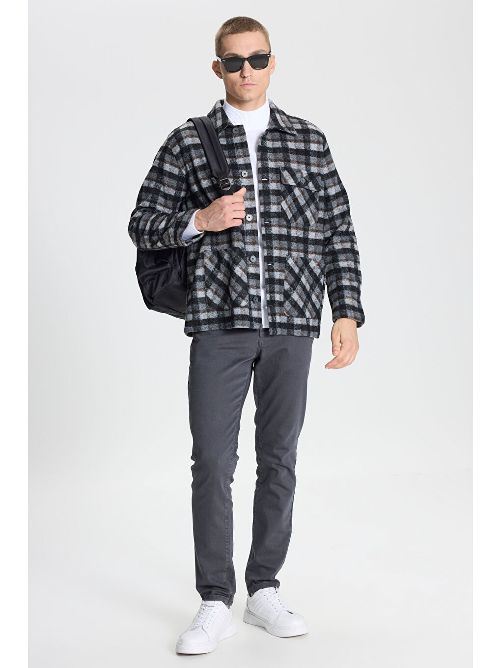 Erkek Siyah Comfort Fit Rahat Kesim Gömlek Yaka Desenli Ceket Gömlek-1