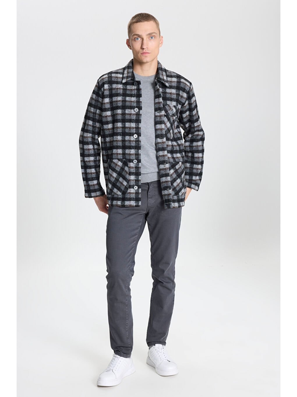 Erkek Siyah Comfort Fit Rahat Kesim Gömlek Yaka Desenli Ceket Gömlek-2