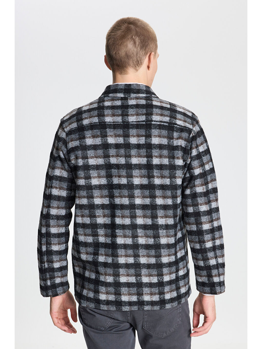 Erkek Siyah Comfort Fit Rahat Kesim Gömlek Yaka Desenli Ceket Gömlek-5