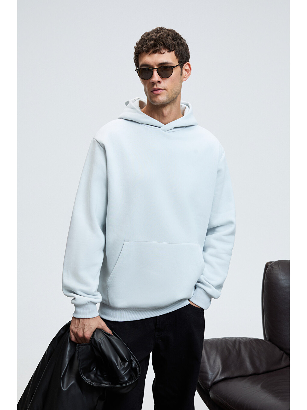 Draco Erkek Organik Kumaşlı İçi Polarlı Yumuşacık Kanguru Cepli Kapüşonlu Gri Sweatshirt-1
