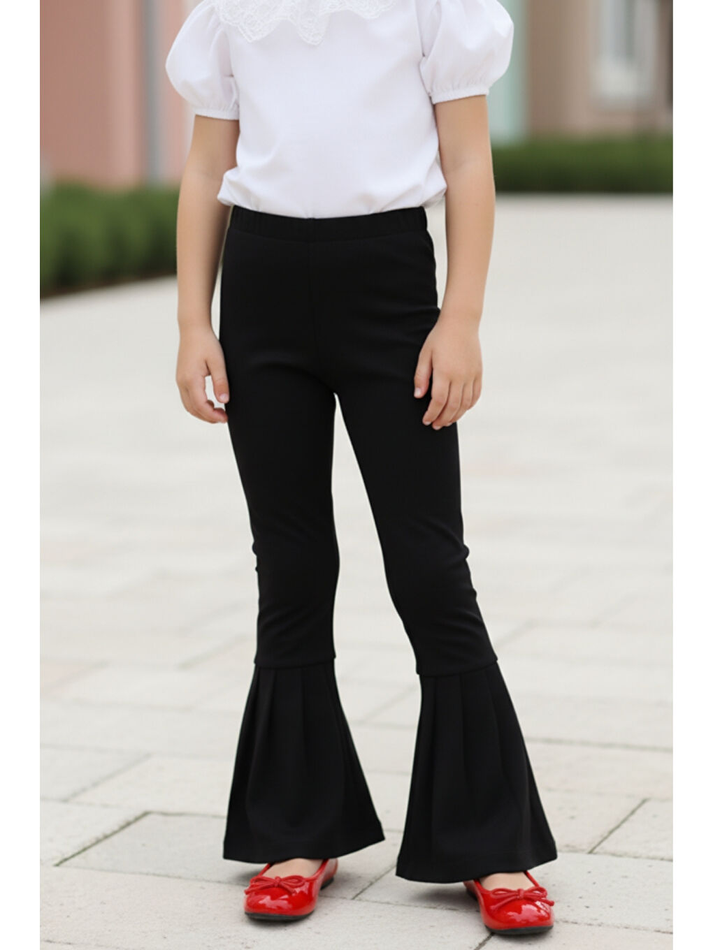 Beyaz Kız Çocuk Queen Bisiklet Yaka Ekru Dantel Detaylı Bluz Ispanyol Tayt 23 Nisan Takım-3