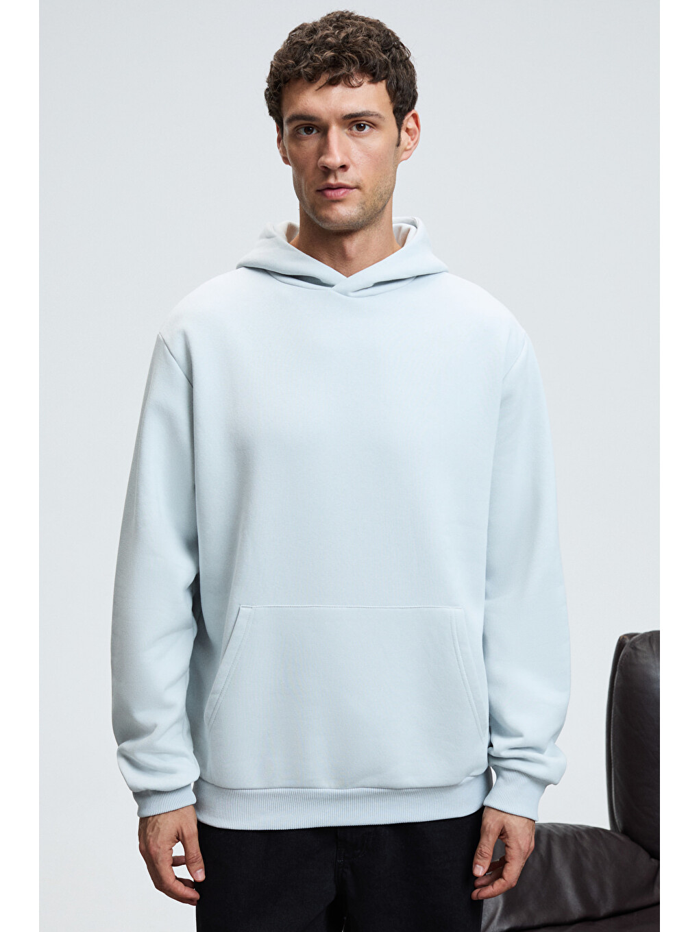 Draco Erkek Organik Kumaşlı İçi Polarlı Yumuşacık Kanguru Cepli Kapüşonlu Gri Sweatshirt-2