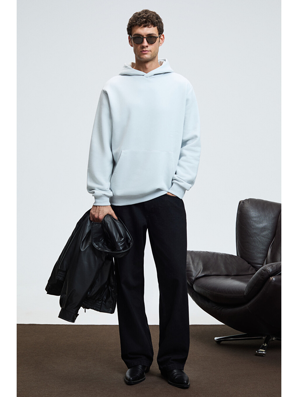 Draco Erkek Organik Kumaşlı İçi Polarlı Yumuşacık Kanguru Cepli Kapüşonlu Gri Sweatshirt-3