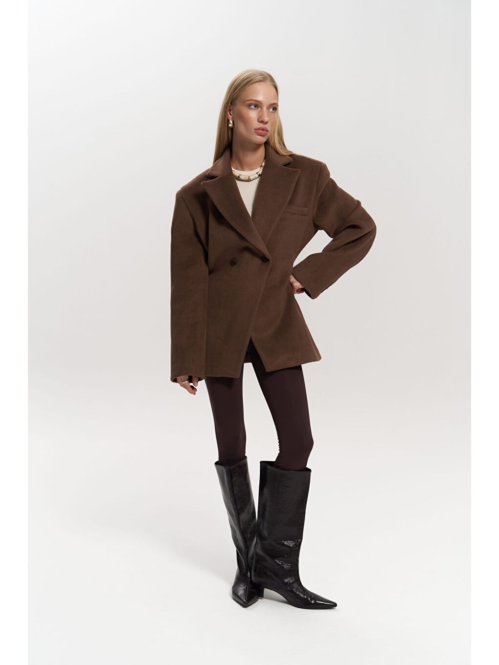 Kahverengi Naica Kahve Belden Oturmalı Blazer-5