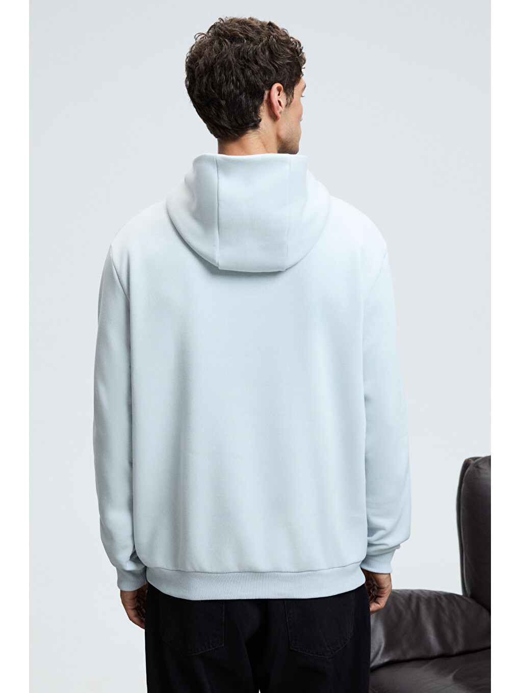 Draco Erkek Organik Kumaşlı İçi Polarlı Yumuşacık Kanguru Cepli Kapüşonlu Gri Sweatshirt-4