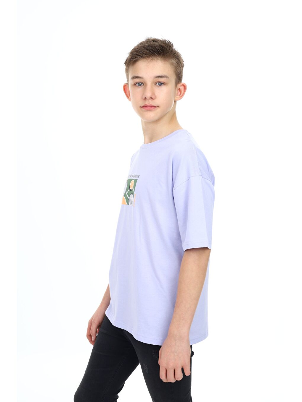Lila Erkek Çocuk Baskılı Tişört-1