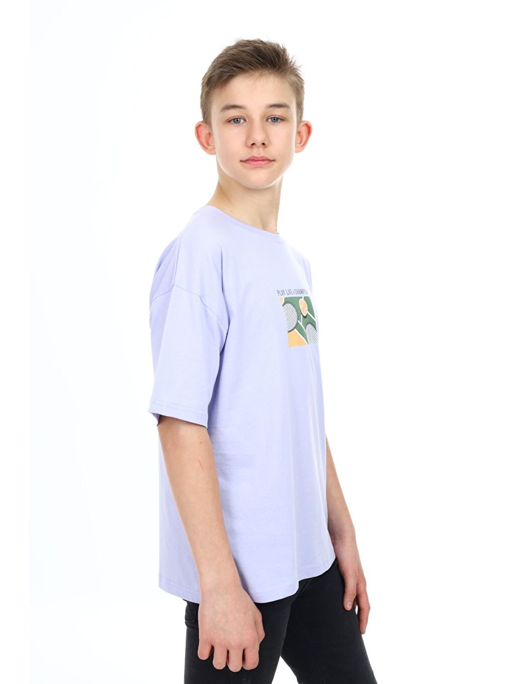 Lila Erkek Çocuk Baskılı Tişört-2