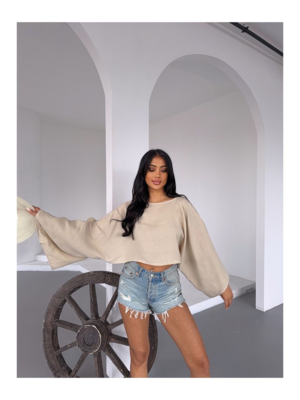 Müslin Keten Bluz Bej-1