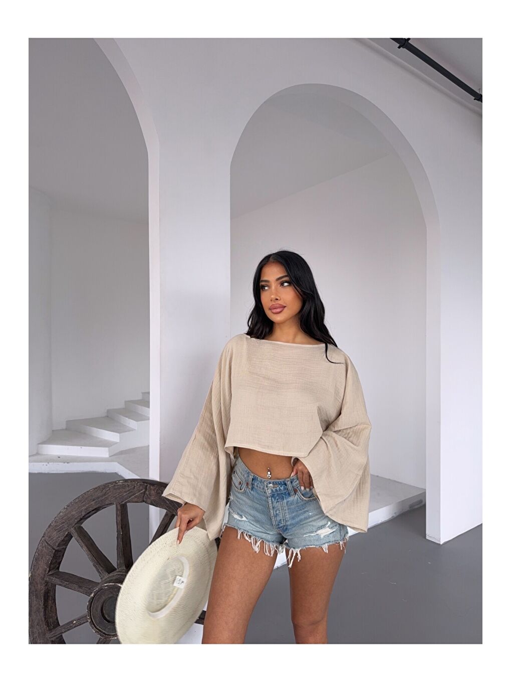 Müslin Keten Bluz Bej-2