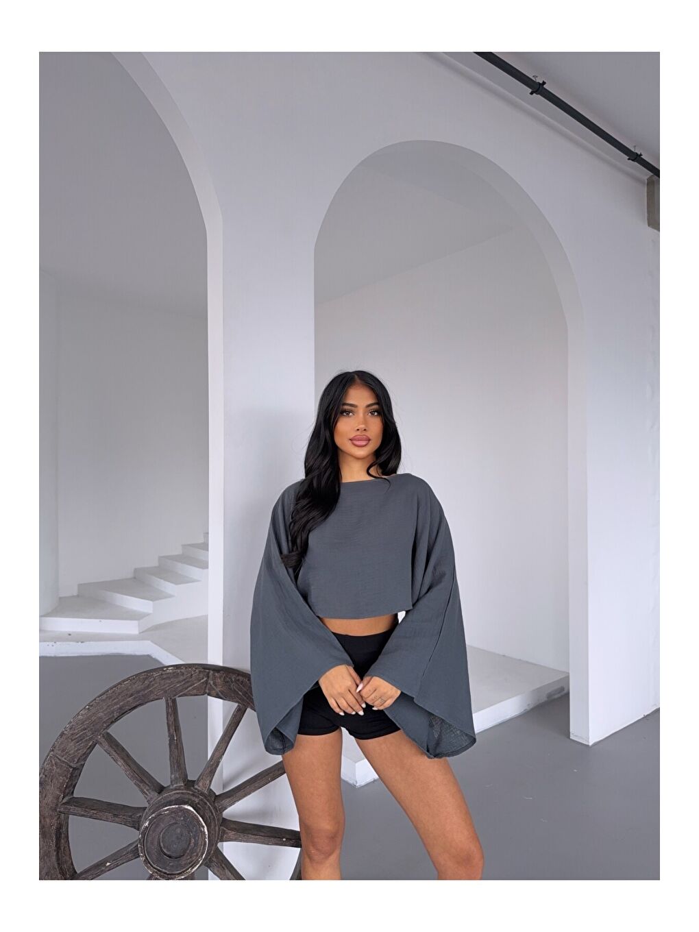 Müslin Keten Bluz Antrasit