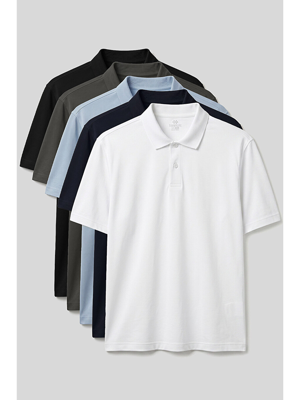 Beyaz Polo Yaka Büyük Beden 5li Paket Erkek T-shirt - 88511