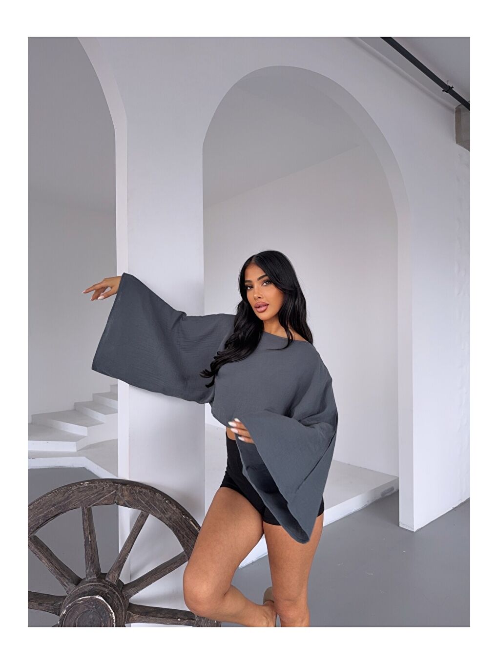 Müslin Keten Bluz Antrasit-1