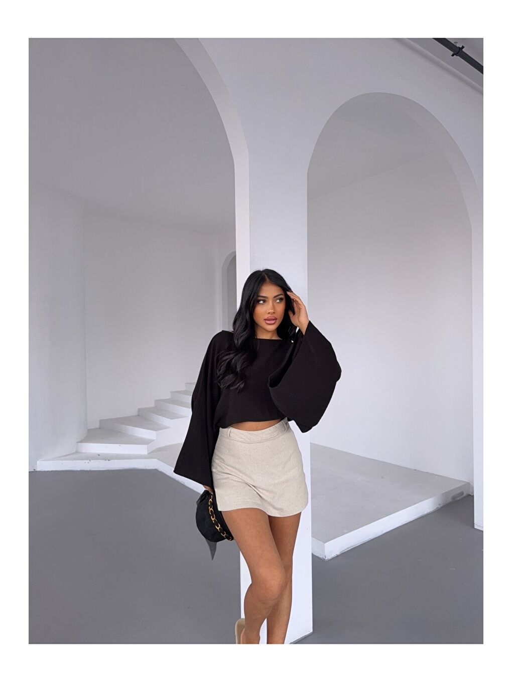 Müslin Keten Bluz Siyah-1