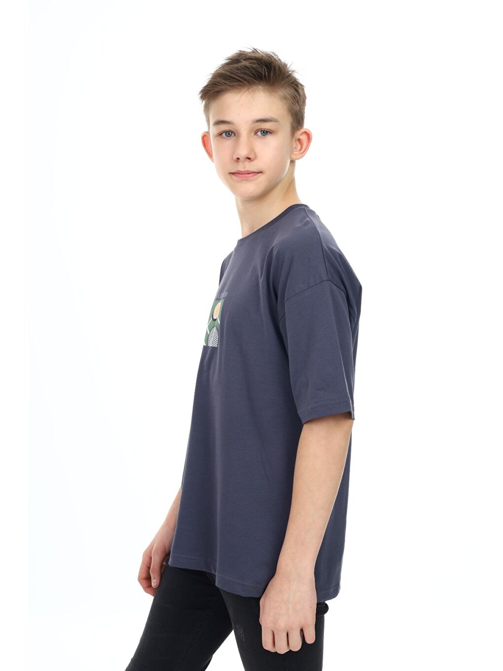 Antrasit Erkek Çocuk Baskılı Tişört-1