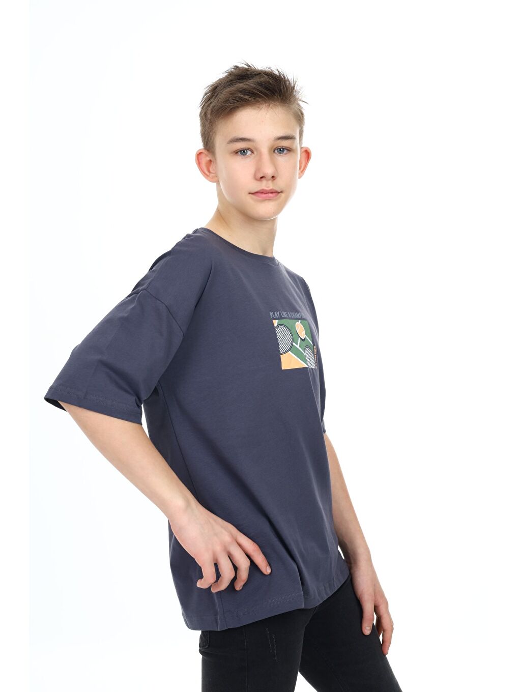 Antrasit Erkek Çocuk Baskılı Tişört-2