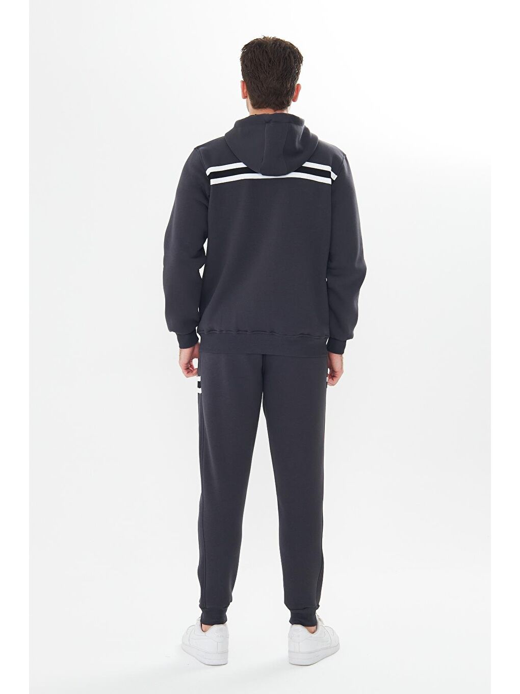 Erkek İçi Polarlı Kapüşonlu Kışlık Eşofman Takımı Antrasit 9520-A-6