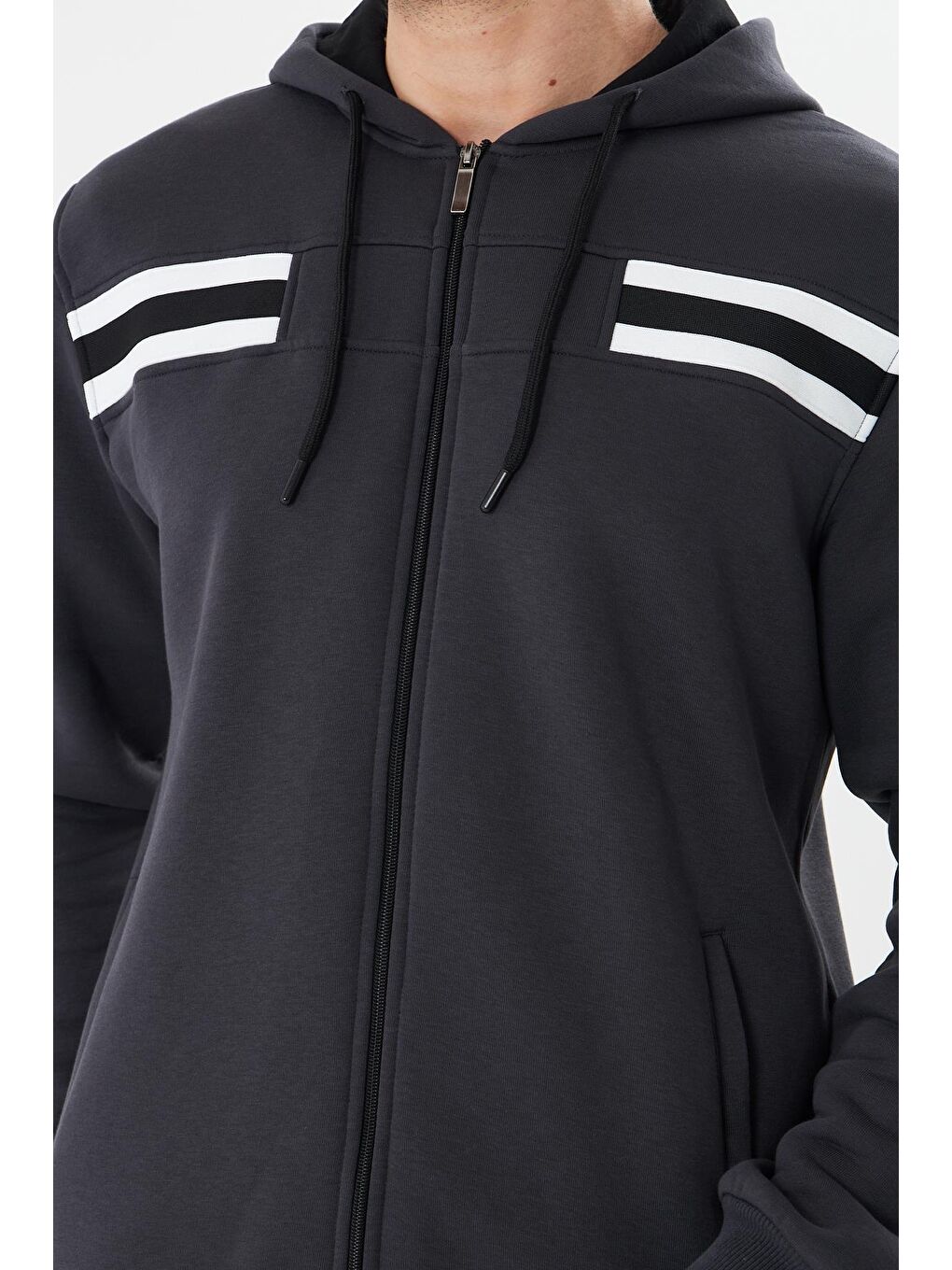 Erkek İçi Polarlı Kapüşonlu Kışlık Eşofman Takımı Antrasit 9520-A-7