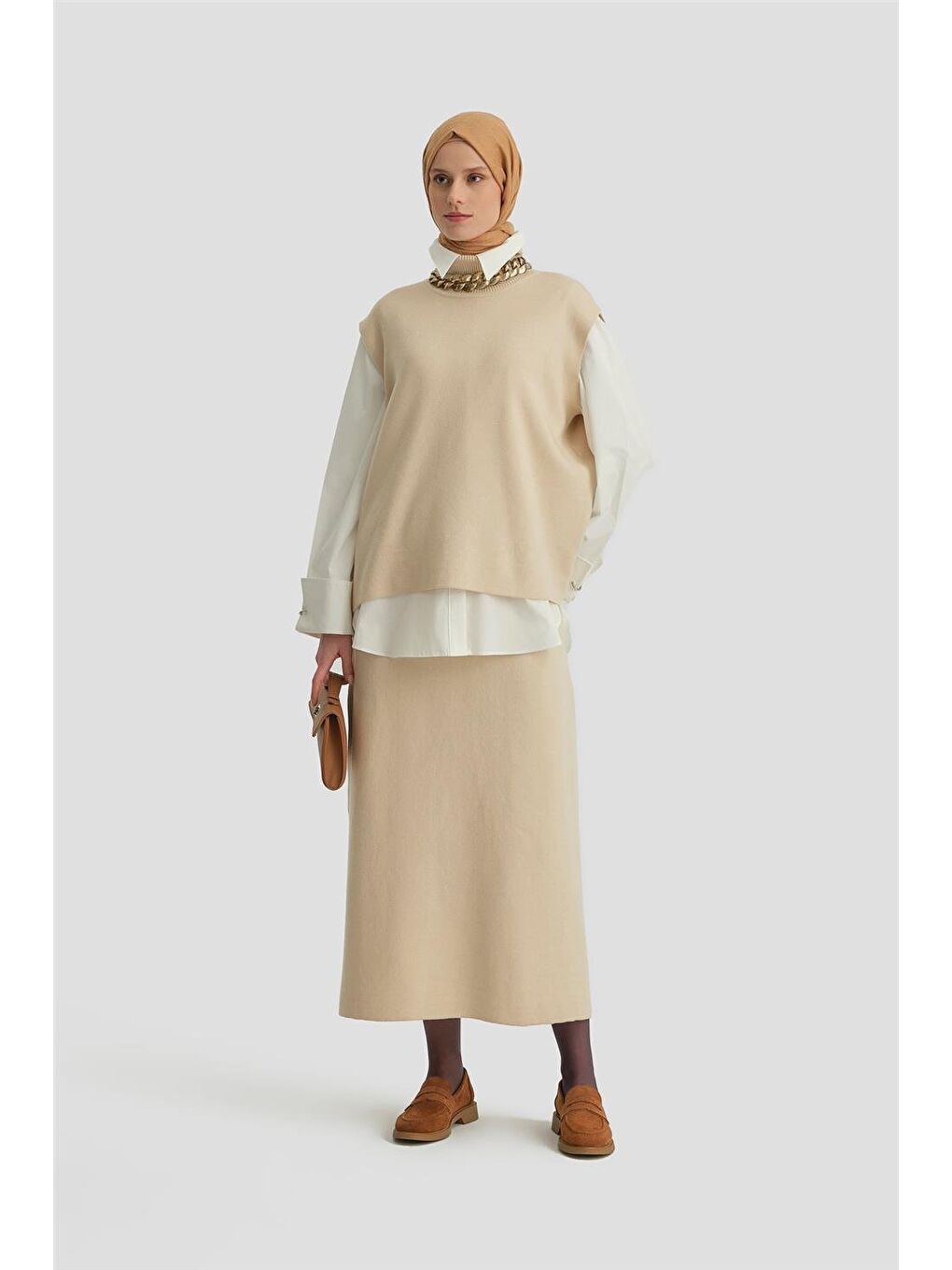 Sıfır Kol Kazak Etekli Takım 24Kd4220 Bej-1