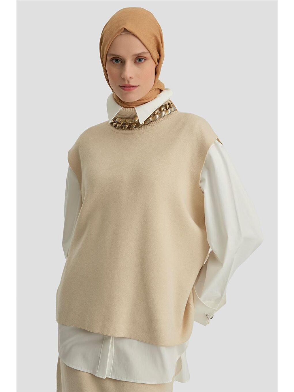 Sıfır Kol Kazak Etekli Takım 24Kd4220 Bej-3