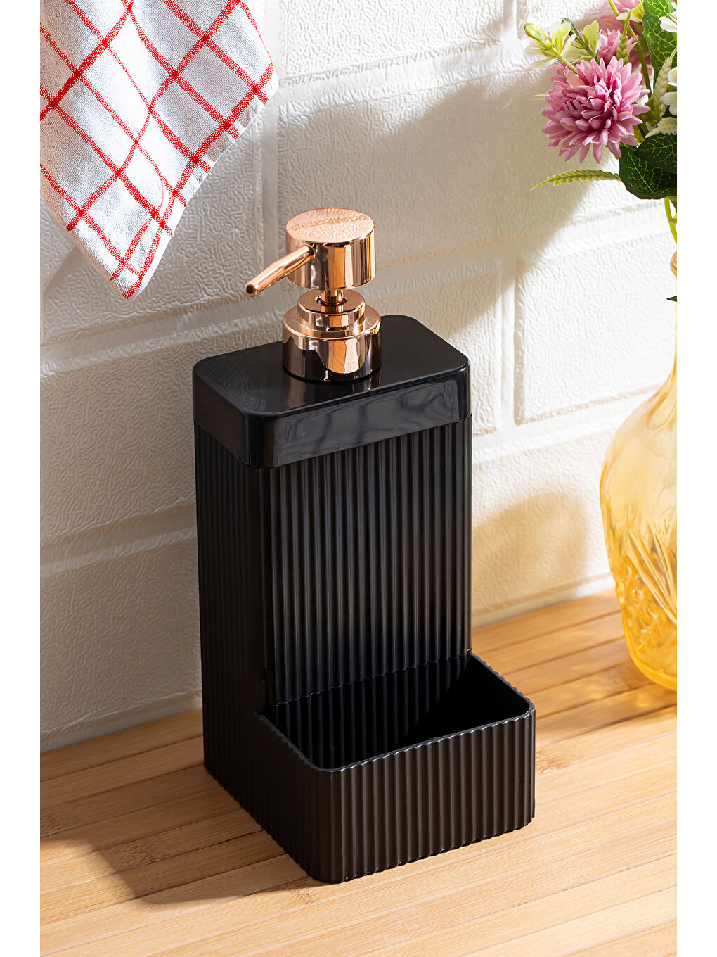 13139 Lisbone Süngerlik Hazneli Banyo ve Mutfak Sıvı Sabunluk 550ML Siyah-1