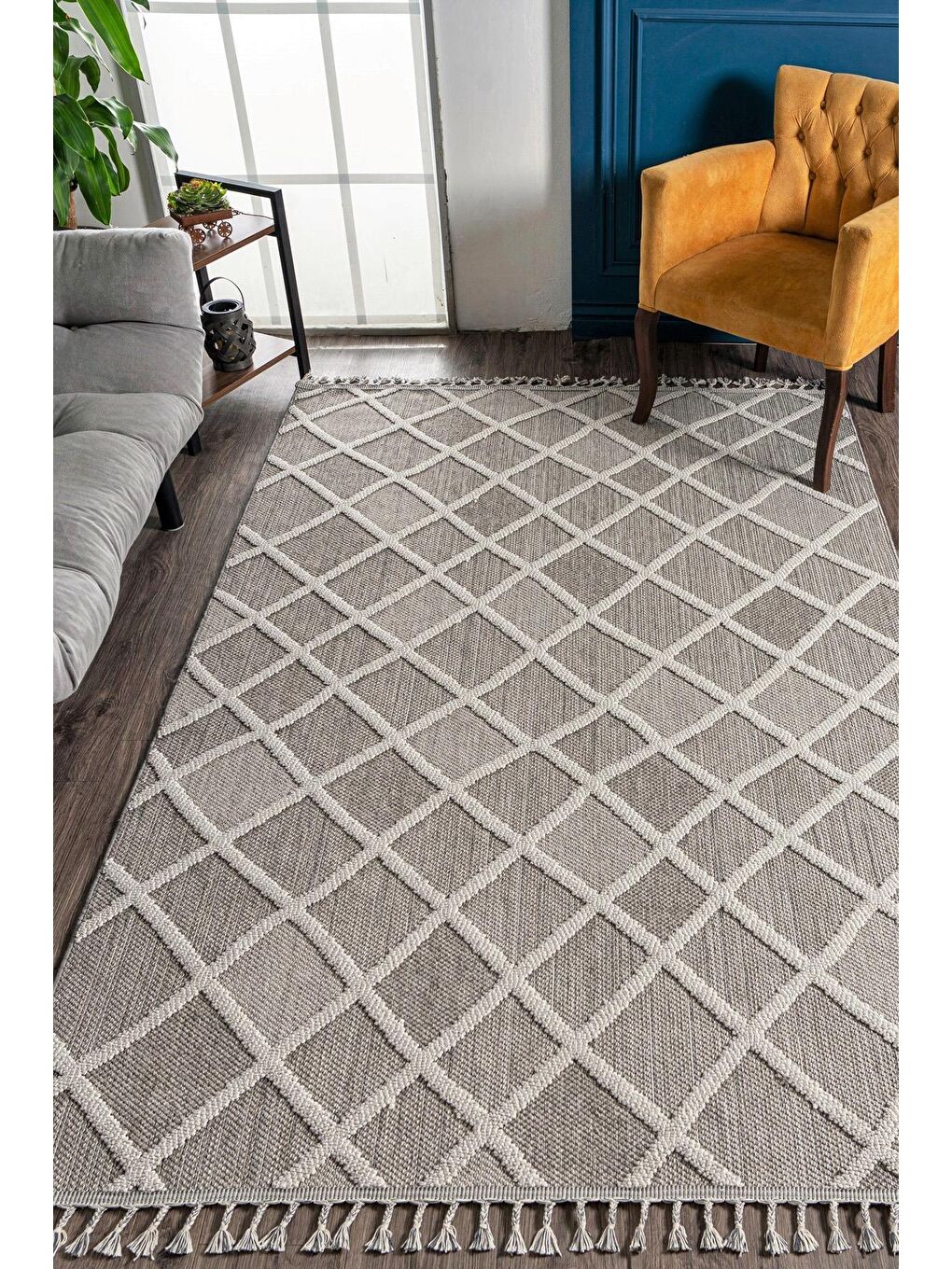 Gri Konfor Beverly 2264 Modern Dokuma Bukle Halı-200x290