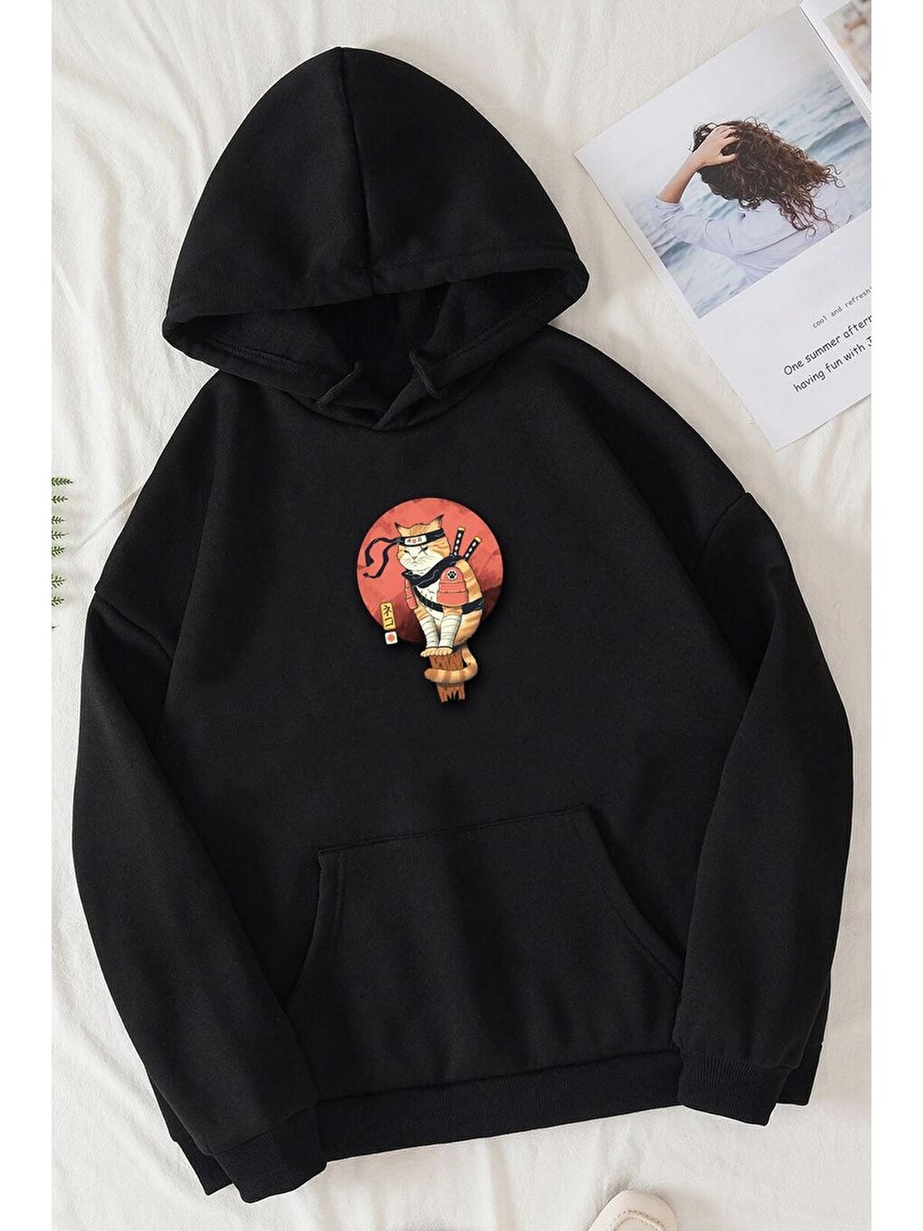 uyguntarz Siyah Unisex Shinobi Kedi Baskılı Sweatshirt