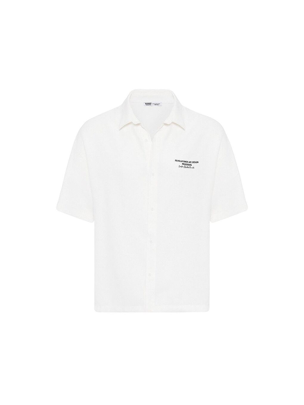 Yıkamalı Oversize Kısa Kol Baskılı Gömlek Ekru-1