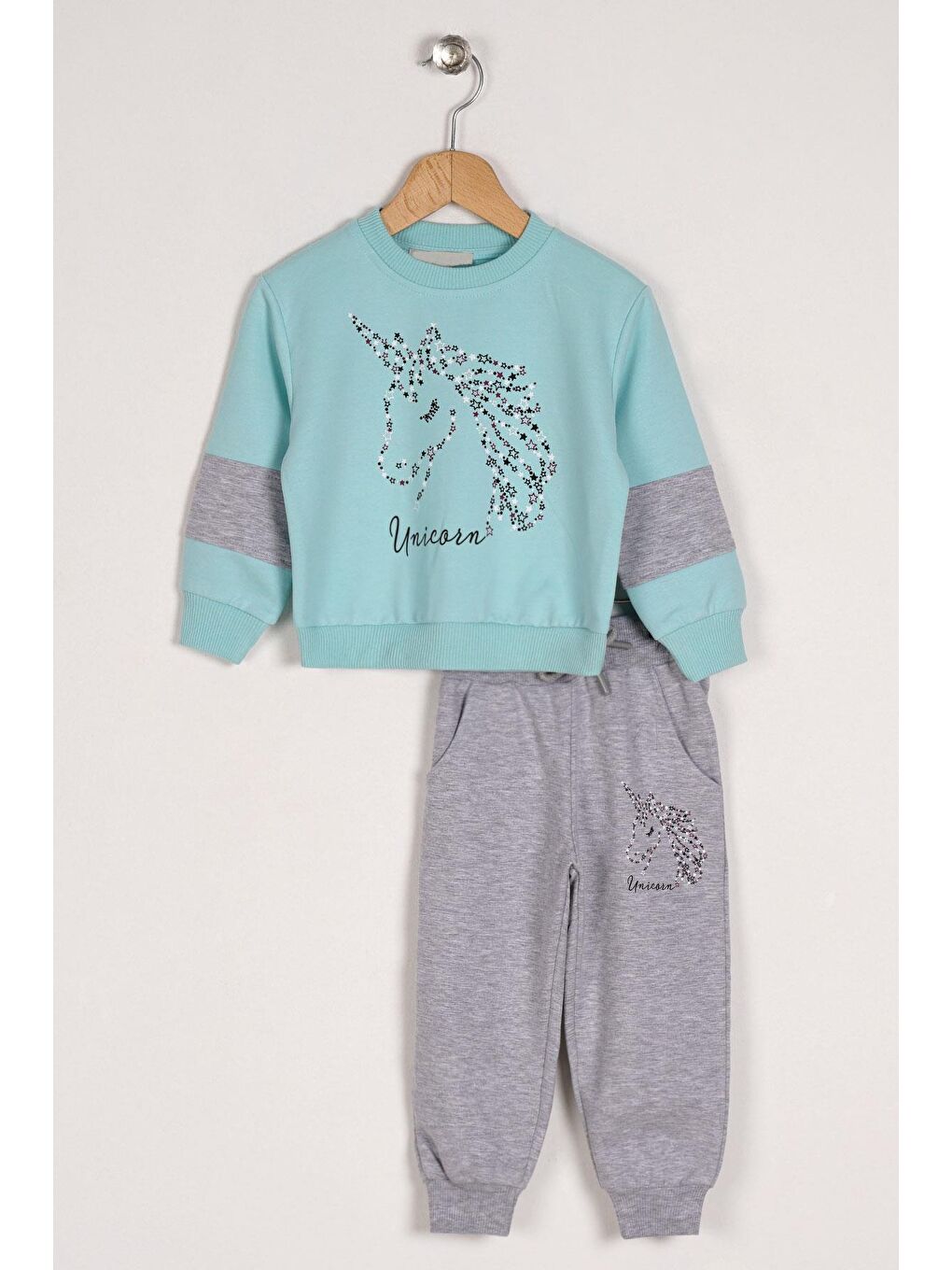 Yeşil Bisiklet Yaka Uzun Kol Baskılı Kız Çocuk İkili Takım