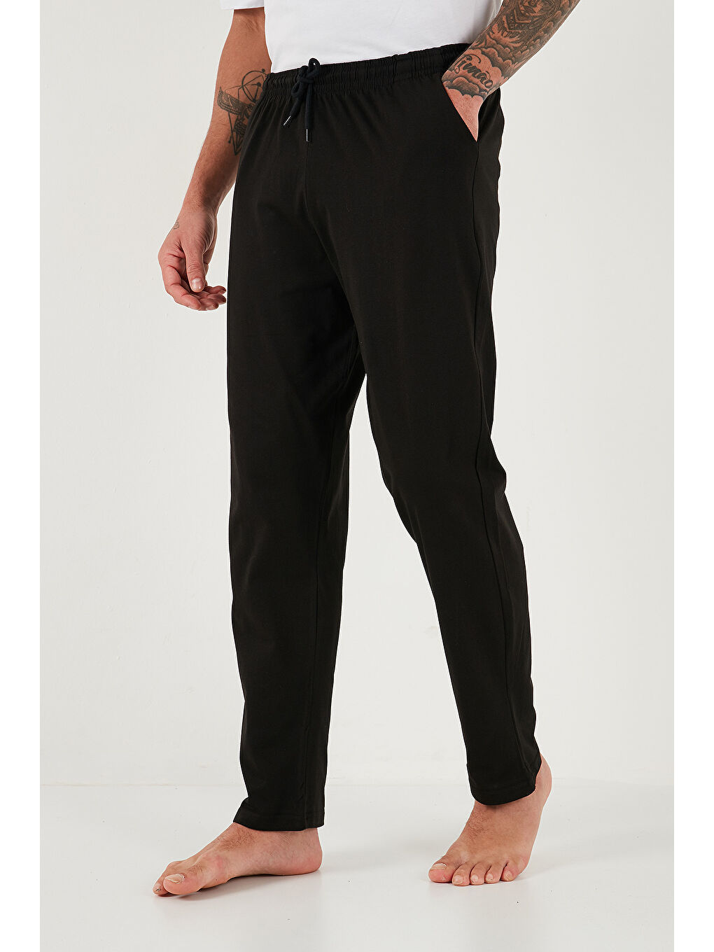 Siyah Pamuklu Regular Fit Normal Bel Düz Paça Cepli %100 Pamuk Pijama Altı 6574003-4