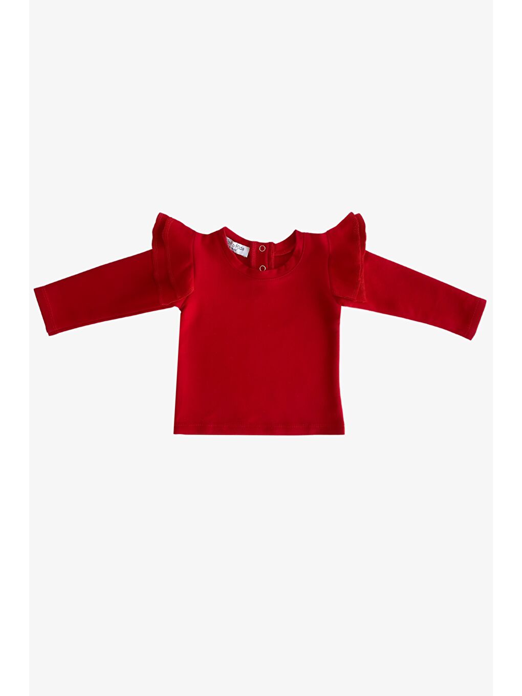 Kız Çocuk Kırmızı Omuz Fırfırlı Bisiklet Yaka Yılbaşı Body Bluz-4